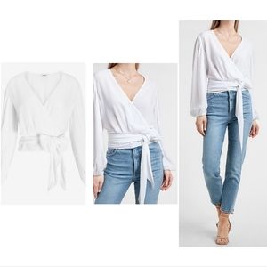 Express White Wrap Tie Blouse